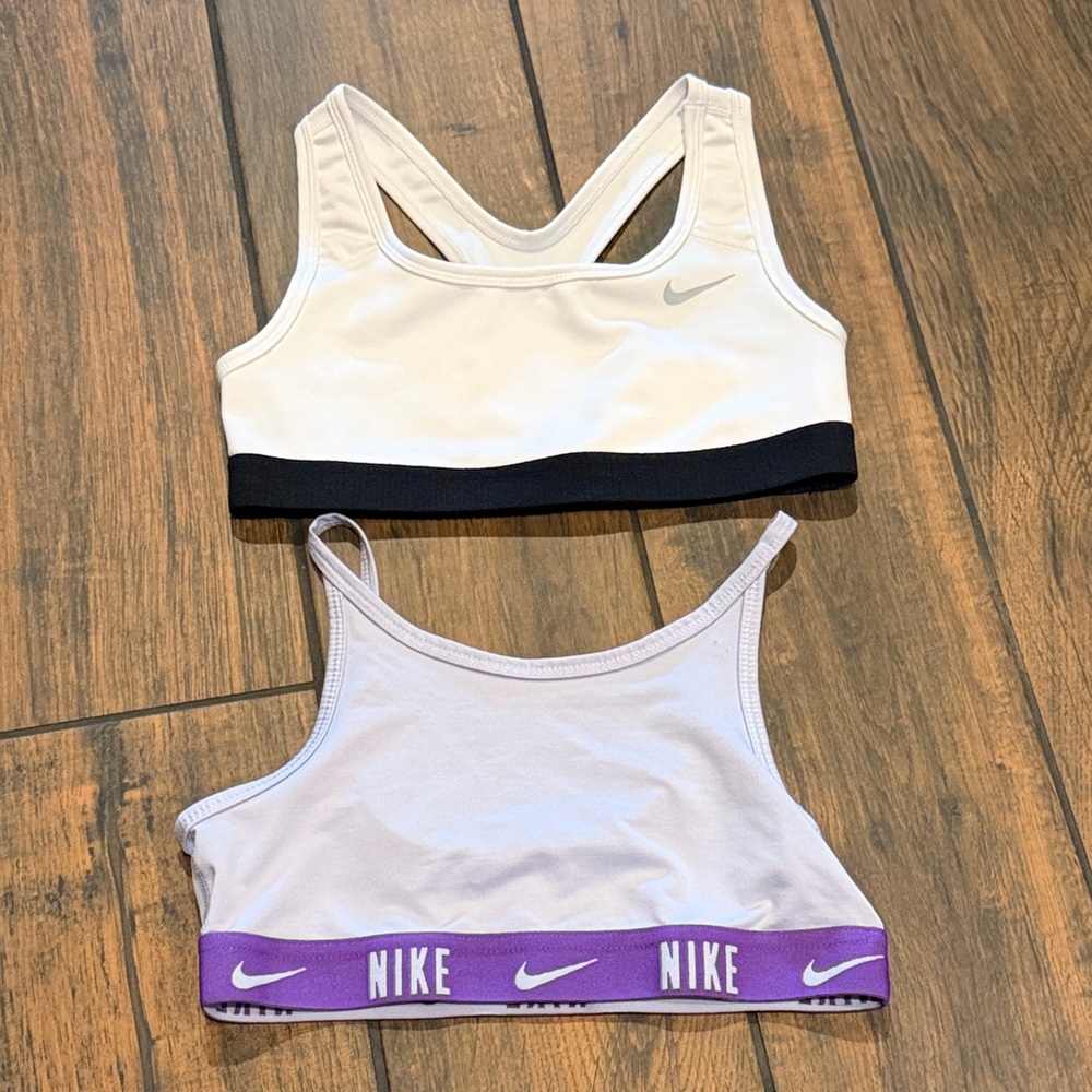 Nike White and Light Purple Sports Bras Youth Small